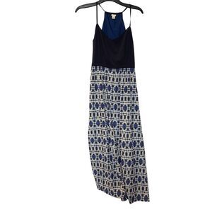 Women's J. Crew Elegant Navy Blue/Cream Print Maxi Halter Dress Lined Size 6